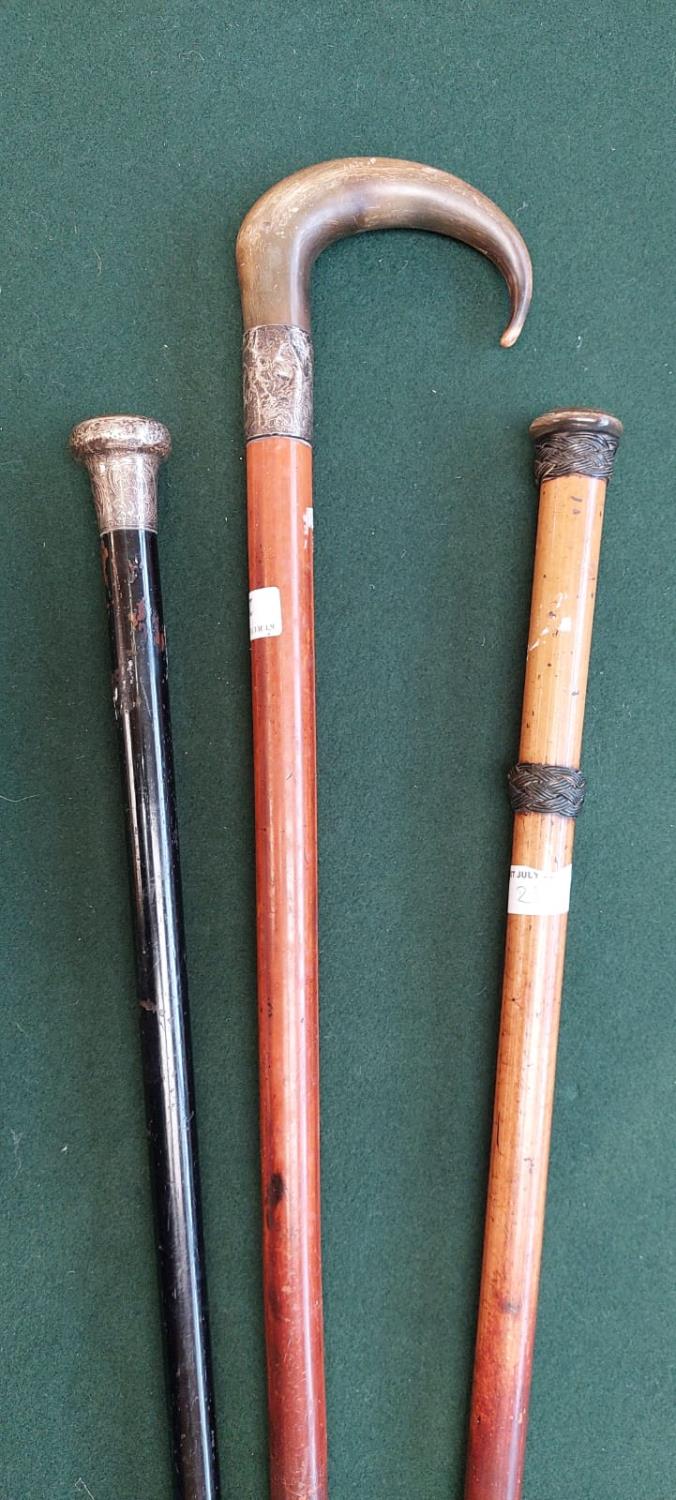 A quantity of walking sticks, canes with horn and white metal handles, golf clubs etc; including a - Bild 9 aus 9