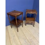 Similar pair of two tier side tables, one with drawer , 71cmH approx