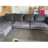 A good contemporary Black/brown modular sofa with right hand chaise as sitting in micro fibre.