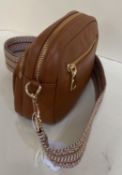 Pom Pom London, Ladies brown leather "Cross body bag" , with brown and white detachable strap (bag