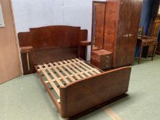 Burr Walnut Art Deco suite comprising Bed, Wardrobe, dressing table, and a pair of chairs, with some