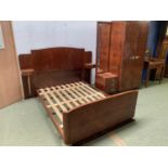 Burr Walnut Art Deco suite comprising Bed, Wardrobe, dressing table, and a pair of chairs, with some