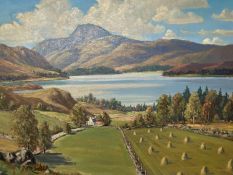 William Russell, MA (C20th, Scottish school), oil on canvas, "Loch Lomond", in wooden frame,