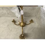 A gilt brass three branch ceiling chandelier with ceiling sconce, 35cm