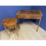 Satinwood and string inlaid sewing table (in need of restoration), and a late C19th faded side table