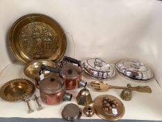 A quantity of mixed brasswares and copper items etc