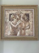 A contemporary framed and glazed picture of 3 classical maidens, bears signature, 60 X 49CM
