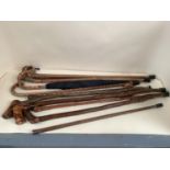 A quantity of walking sticks and umbrellas