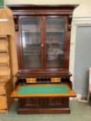 A large mahogany glazed secretaire cabinet, 234H x 122 W cm