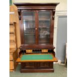 A large mahogany glazed secretaire cabinet, 234H x 122 W cm