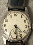 Vintage stainless steel case automatic Longines gents wrist watch, white dial with Arabic markers,