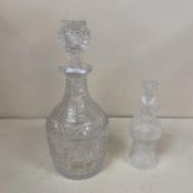 Bright cut and ring necked heavy glass decanter