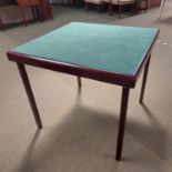 A good modern folding games table with green baize top, 83/5 cm square approx.