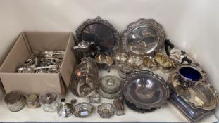 Three sterling silver pin dishes, and a large collection of electro plated wares and white metal