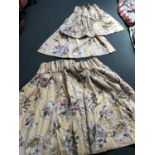 Pair Curtains yellow background with floral pattern and single curtain. Pair 79 drop 116 width.