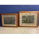 Two etching prints of Steeplechasing scenes, in glazed walnut frames, both with water marks and