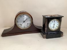 French mantel clock by Ansonia, and another slate manel clock with brass dial and roman numeral