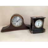 French mantel clock by Ansonia, and another slate manel clock with brass dial and roman numeral