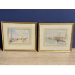 Pair of watercolours of boats in harbour , labelled on mount, Robert G D Alexander (1875-1945),