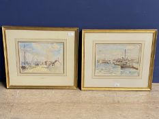 Pair of watercolours of boats in harbour , labelled on mount, Robert G D Alexander (1875-1945),