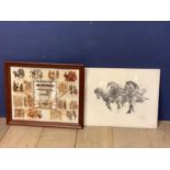 A glazed display of North American flora, possibly Navajo, and a limited edition print of cart