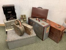 Quantity of vintage items to include boxes and leather cases, jerry cans, army boxes etc