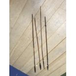 Four African tribal spears, wooden shafts and wrought metal spear heads, longest 156cm
