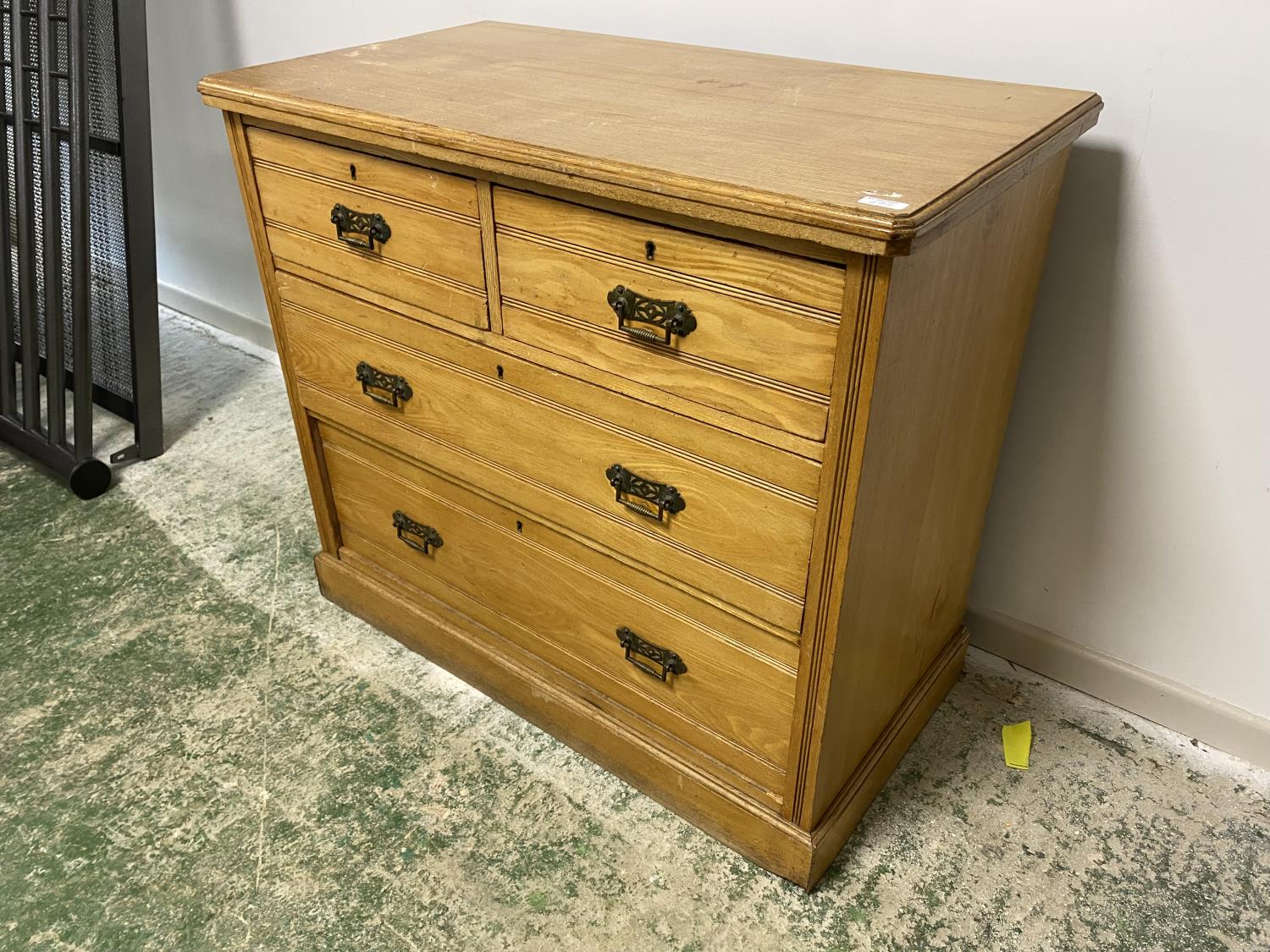 Small modern oak style chest of 3 drawers, a Jacobean style modern chest, and a pine chest, all as - Image 3 of 7