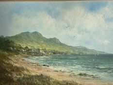 Oil on canvas, coastal scene, signed lower right A Allan, in wooden and gilt frame, 29 x 39cm