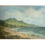 Oil on canvas, coastal scene, signed lower right A Allan, in wooden and gilt frame, 29 x 39cm