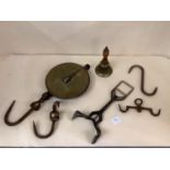 Set of industrial hanging scales, Salter, number 20T, retailed by Herbert & Son, Brass face with