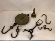 Set of industrial hanging scales, Salter, number 20T, retailed by Herbert & Son, Brass face with