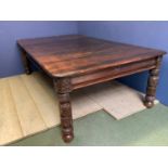 Large rectangular extending dining table with 2 leaves, possibly stained pine top with oak base?, on