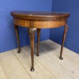 Mahogany demi lune folder over side table, 83W x 75cmH