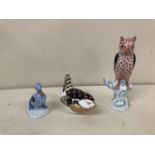 Two Herend figures and a Royal Crown Derby bird