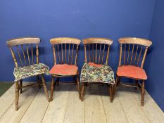 A set of 4 elm seated Windsor stick back cottage chairs