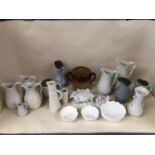 A brown glazed slip ware two handled stoneware and other pottery and china including Wedgwood etc