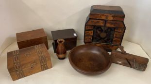 A quantity of wooden items, boxes etc