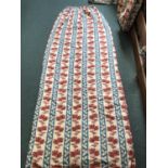 Pair cream curtains, blue/red/oakleaf and floral pattern with matching seat cover, 239 drop 193