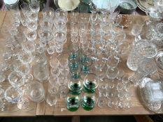 A quantity of glass to include drinking glasses, vases, jugs etc, see images