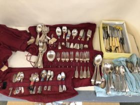 Large collection of silver plated wares and plated cutlery to include 3 piece tea set and an