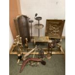 Quantity of Brasswares to include, fire screen fire fender candle stands, fire irons,