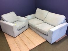 Duck egg blue sofa and chair (in used condition - upholstery needs some cleaning) note one black