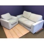 Duck egg blue sofa and chair (in used condition - upholstery needs some cleaning) note one black