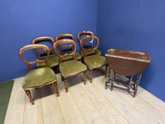 Six Victorian circular back dining chairs, and a gate leg table
