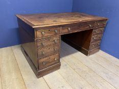 A good Edwardian mahogany 9 drawer partners desk, with brown inset leather top, 150L x 92W x 79H