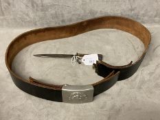 German army leather belt and tin buckle marked EINIGKEIT REIHEIT RECHT (unity justice and
