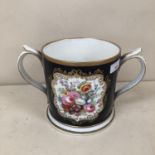 A good Chamberlain Worcester two handled charger, painted blue ground with floral decoration 15.