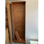 Modern pine waterfall style bookshelf, 112L X 63H X 30 widest point, cm approx.; and another pine