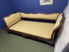 An Edwardian Show-frame day bed, upholstered in gold colour fabric, with a modern bespoke - made